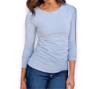 Soft Surroundings Josephine‎ 3/4 Sleeve Ruched Side Blue Stretch Top Size XSmall